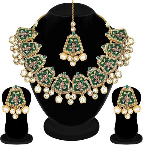 Aheli Fancy Indian Wedding Wear Maroon Enamel Necklace Earrings Set Ethnic Traditional Fashion Jewelry for Women in Saudi Arabia