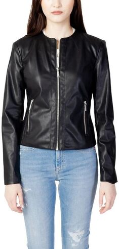 A|X Armani Exchange Women's Eco Leather Zip-Up Jacket, Black, L in Saudi Arabia