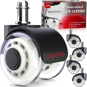 SEDDOX Office Chair Wheels Replacement Set of 5 - Dual 2 Inch Soft Chair Casters for Hardwood Vinyl Tile - Heavy Duty & Safe for All Floors - Fits 98% of Computer Gaming & Office Chairs - Black in Saudi Arabia