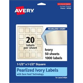 ملصقات مربعة عاجية لؤلؤية من Avery مع تقنية التغذية المؤكدة، طباعة على الحافة، 1.5 بوصة × 1.5 بوصة، 200 ملصق عاجي لؤلؤي، ملصقات قابلة للطباعة بالليزر/نفث الحبر in Saudi Arabia