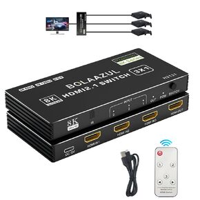 4K HDMI 2.1 Switch 120Hz 3 in 1 Out, BolAAzuL 8K@60Hz HDMI 2.1 Splitter Switcher Selector Box 3-Port with Remote 4K 120Hz 2K 144Hz, HDMI Port Expander 3x1 HDR, 48Gbps, CEC, for Xbox Series X PS5
