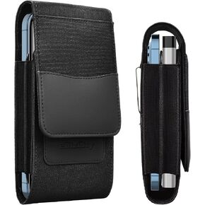 Dual Phone Leather Case with Loop - Secure Horizontal Phone Belt Holder and RFID Blocking Wallet - Sleek Black - Compatible with iPhone 14/13/12/11/14Pro/13Pro/12Pro, Samsung, Motorola in Kuwait