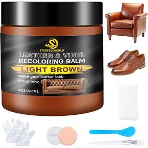 STARTSO WORLD Leather Recoloring Balm, Beige Leather Repair Kit for Furniture, Leather Restorer for Couches, Leather Dye | Repair, Restore & Renew Old, Faded Leather