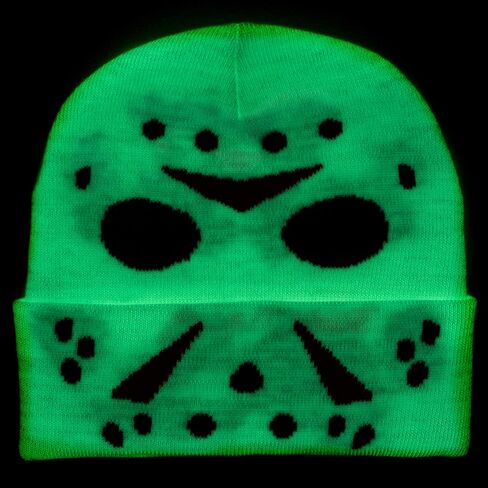 Friday The 13th Hockey Mask Pattern Adult Glow-in-The-Dark Beanie in Saudi Arabia