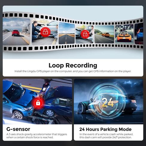 LINGDU D100 Smart Dash Cam for Cars, 2K Dash Cam with GPS WI-FI, Car Camera with 0.96" LCD Display, Night Vision, WDR, Parking Mode, Loop Recording, G-Sensor, 150° Wide Angle in Kuwait