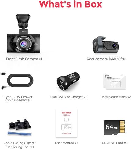 LINGDU D100 Smart Dash Cam for Cars, 2K Dash Cam with GPS WI-FI, Car Camera with 0.96" LCD Display, Night Vision, WDR, Parking Mode, Loop Recording, G-Sensor, 150° Wide Angle in Kuwait