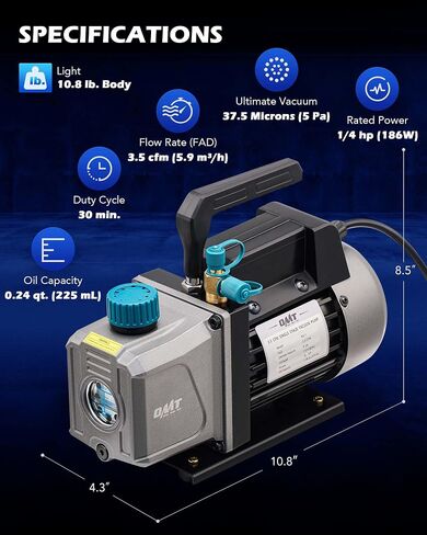 مضخة تفريغ مقاييس التيار المتردد من Orion Motor Tech، مضخة تفريغ تيار متردد 3.5 قدم مكعب ومجموعة قياس لـ R134a R12 R22 R502، مجموعة قياس مشعب التيار المتردد ومضخة تفريغ HVAC مع ثقب وختم ذاتي يمكن الصنابير وصلات سريعة in Saudi Arabia