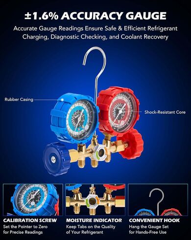 مضخة تفريغ مقاييس التيار المتردد من Orion Motor Tech، مضخة تفريغ تيار متردد 3.5 قدم مكعب ومجموعة قياس لـ R134a R12 R22 R502، مجموعة قياس مشعب التيار المتردد ومضخة تفريغ HVAC مع ثقب وختم ذاتي يمكن الصنابير وصلات سريعة in Saudi Arabia
