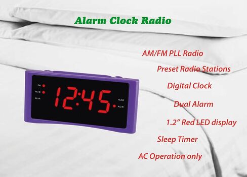 راديو منبه HANNLOMAX HX-151CR، راديو PLL AM/FM، منبه مزدوج، شاشة LED حمراء 1.2 بوصة، تشغيل التيار المتردد فقط. (وردي) in Kuwait