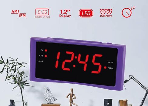 راديو منبه HANNLOMAX HX-151CR، راديو PLL AM/FM، منبه مزدوج، شاشة LED حمراء 1.2 بوصة، تشغيل التيار المتردد فقط. (وردي) in Kuwait