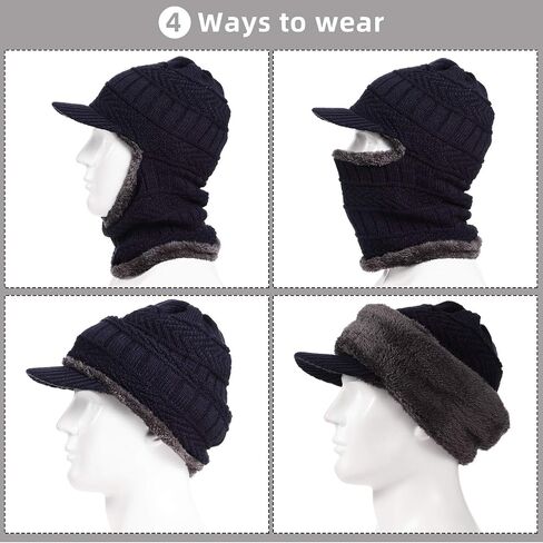 Syhood Knitted Balaclava Beanie Hat Winter Neck Warmer Ski Face Cover Neck Gaiter (Navy Blue, Red,2 Pieces) in Saudi Arabia