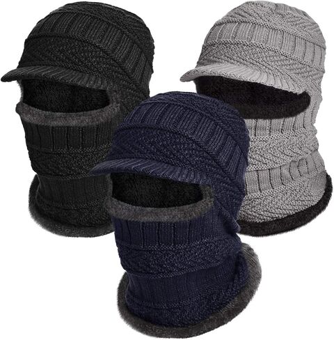 Syhood Knitted Balaclava Beanie Hat Winter Neck Warmer Ski Face Cover Neck Gaiter (Navy Blue, Red,2 Pieces) in Saudi Arabia