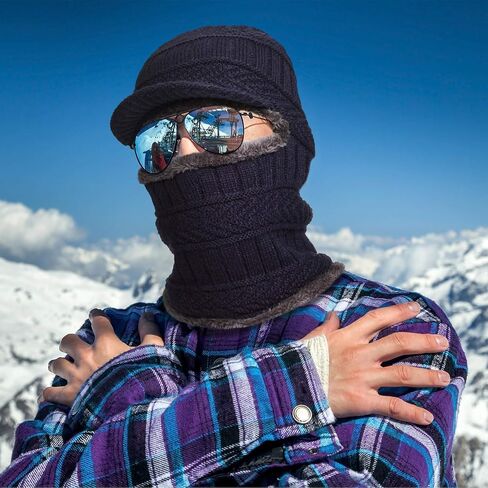 Syhood Knitted Balaclava Beanie Hat Winter Neck Warmer Ski Face Cover Neck Gaiter (Navy Blue, Red,2 Pieces) in Saudi Arabia