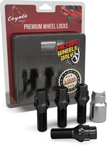 Wheel Accessories Parts 14x1.5 Chrome - Cone Seat - Premium Lug Bolt Wheel Lock Set (28mm Long) (Set of 4 + Key) (14x1.5, Chrome) in Kuwait