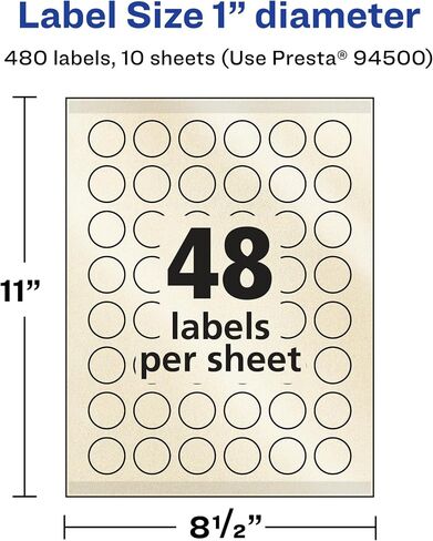 Avery Pearlized Ivory Round Labels with Sure Feed Technology, Print-to-The-Edge, 1" Diameter, 4,800 Pearlized Ivory Labels, Laser/Inkjet Printable Labels in Saudi Arabia