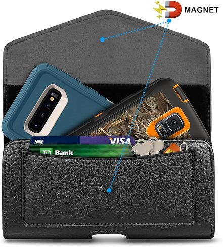 Dual Phone Leather Case with Loop - Secure Horizontal Phone Belt Holder and RFID Blocking Wallet - Sleek Black - Compatible with iPhone 14/13/12/11/14Pro/13Pro/12Pro, Samsung, Motorola in Kuwait