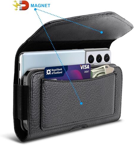 Dual Phone Leather Case with Loop - Secure Horizontal Phone Belt Holder and RFID Blocking Wallet - Sleek Black - Compatible with iPhone 14/13/12/11/14Pro/13Pro/12Pro, Samsung, Motorola in Kuwait