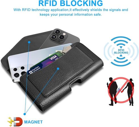 Dual Phone Leather Case with Loop - Secure Horizontal Phone Belt Holder and RFID Blocking Wallet - Sleek Black - Compatible with iPhone 14/13/12/11/14Pro/13Pro/12Pro, Samsung, Motorola in Kuwait