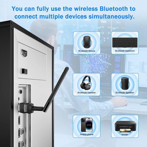 محول بلوتوث طويل المدى من الفئة 1 للكمبيوتر الشخصي، محول بلوتوث USB QGOO للكمبيوتر الشخصي 5.3+EDR، جهاز استقبال بلوتوث دونجل يدعم Windows10/8.1/8/7 (أبيض-129) in Saudi Arabia