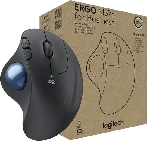 Logitech ERGO M575 Wireless Trackball Mouse - Easy thumb control, precision and smooth tracking, ergonomic comfort design, for Windows, PC and Mac with Bluetooth and USB capabilities - Graphite in Saudi Arabia