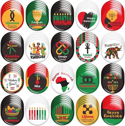 40 قطعة من دبابيس أزرار Dvbonike السعيدة Kwanzaa شارات دائرية للتراث الأفريقي الأمريكي للعطلات، احتفل بدبوس بروش التاريخ الأسود، مستلزمات نشاط وليمة المجتمع لتزيين ملحقات حقيبة الملابس in Kuwait