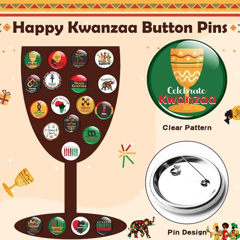 40 قطعة من دبابيس أزرار Dvbonike السعيدة Kwanzaa شارات دائرية للتراث الأفريقي الأمريكي للعطلات، احتفل بدبوس بروش التاريخ الأسود، مستلزمات نشاط وليمة المجتمع لتزيين ملحقات حقيبة الملابس in Kuwait