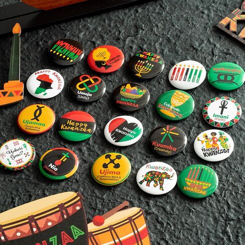 40 قطعة من دبابيس أزرار Dvbonike السعيدة Kwanzaa شارات دائرية للتراث الأفريقي الأمريكي للعطلات، احتفل بدبوس بروش التاريخ الأسود، مستلزمات نشاط وليمة المجتمع لتزيين ملحقات حقيبة الملابس in Kuwait