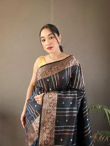 Rang Priya Indian Peach Banarasi Soft Silk Saree for wedding, partywear, festivals or any occasion Regular in Saudi Arabia