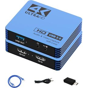 Audio Video Capture Card, 4K HDMI to USB C Capture Card with Mic Loop Out, 1080P 60FPS Video Recorder for Gaming Live Streaming, Video Capture Device for PC Mac OBS PS4/5 Nintendo Switch Xbox1 in Kuwait