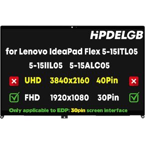 HPDELGB Replacement for Lenovo IdeaPad Flex 5-15ITL05 5-15IIL05 5-15ALC05 82HV 82HT 81X3 LCD Display Touch Screen Digitizer Assembly Bezel with Control Board UHD 4K IPS 3840x2160 40Pin in Kuwait