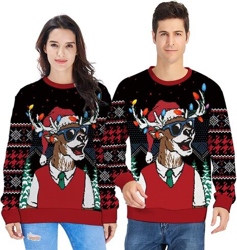 سترة uideazone للجنسين لأعياد الميلاد القبيحة بأكمام طويلة ورقبة دائرية بلوفر محبوك لاحتفالات حفلات عيد الميلاد in Kuwait