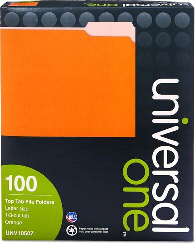 Universal UNV10506EE Deluxe Colored 1/3-Cut Top Tab Letter Size File Folders - Assorted (100/Box) in Saudi Arabia
