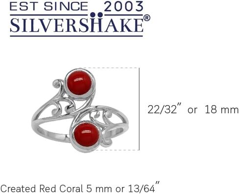 Silvershake Bezel Set Cabochon Gemstone White Gold Plated 925 Sterling Silver Leaf and Swirl Bypass Ring in Kuwait