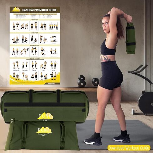 DUNE ATHLETICS Fitness Sandbag Workout Bag with 3 Filler Sandbags for Working Out w/Partner - Durable Workout Sandbags with Handles & Adjustable Weight up to 75 lbs - Workout Sand Bag for Exercise in Saudi Arabia