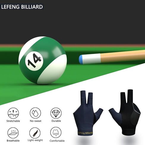 LeFeng Billiard Gloves Professional Pool Snooker 3 Open Fingers Gloves Fit Left Hand for Men Women(1Pcs Black Billiard Gloves) in Kuwait