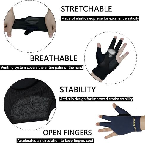 LeFeng Billiard Gloves Professional Pool Snooker 3 Open Fingers Gloves Fit Left Hand for Men Women(1Pcs Black Billiard Gloves) in Kuwait