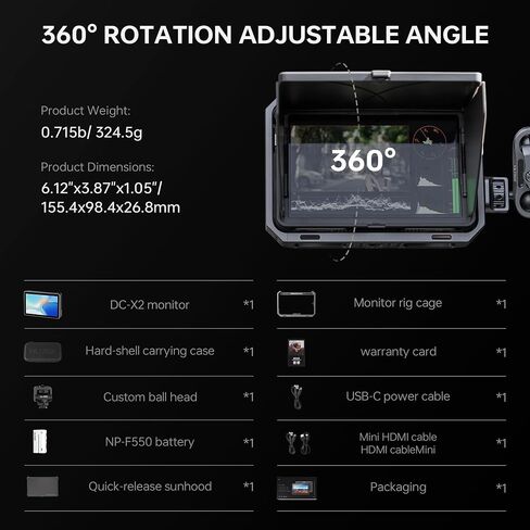 VILTROX 5.5 Inch 1200nits Camera Field Monitor 4K HDMI Portable Video Field Monitor Kit with RGB Parade Histogram Waveform Assist Focus Monitor 1920x1080 IPS with Battery Sunshade Hood(DC-550 Pro) in Saudi Arabia