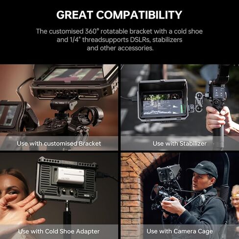 VILTROX 5.5 Inch 1200nits Camera Field Monitor 4K HDMI Portable Video Field Monitor Kit with RGB Parade Histogram Waveform Assist Focus Monitor 1920x1080 IPS with Battery Sunshade Hood(DC-550 Pro) in Saudi Arabia