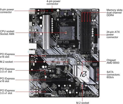 ASRock B550 Phantom Gaming 4 يدعم مقبس AMD AM4 Ryzen™ 3000، 3000 G-Series، 4000 G-Series، 5000 و5000 G-Series أجهزة الكمبيوتر المكتبي in Kuwait