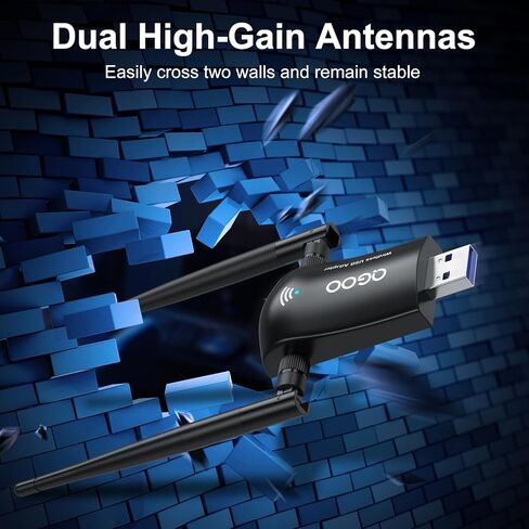 محول واي فاي USB 1200Mbps كيو جوو USB 3.0 دونجل 802.11 ac لاسلكي مع نطاق مزدوج 2.42GHz/300Mbps 5.8GHz/866Mbps 5dBi هوائي عالي الكسب للكمبيوتر المكتبي ويندوز فيستا/7/8/10/11 in Kuwait