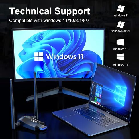 محول واي فاي USB 1200Mbps كيو جوو USB 3.0 دونجل 802.11 ac لاسلكي مع نطاق مزدوج 2.42GHz/300Mbps 5.8GHz/866Mbps 5dBi هوائي عالي الكسب للكمبيوتر المكتبي ويندوز فيستا/7/8/10/11 in Kuwait