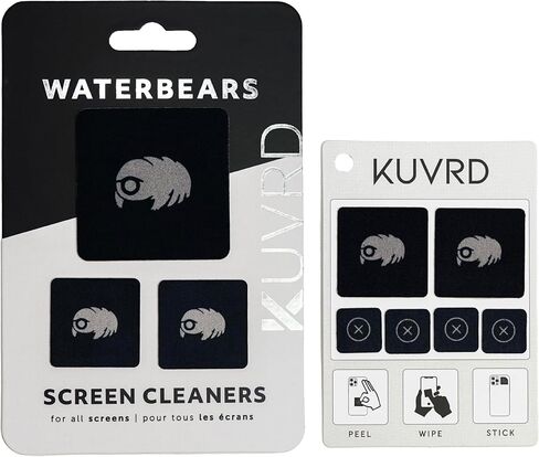 KUVRD Waterbear - Electronic Screen Cleaner Pads, 4-Pack (4 Patch Sets) | Compact stick-on microfiber patch cleans phone camera lenses, car screens, viewfinders, and eyeglasses in Kuwait