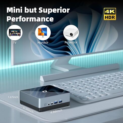 كمبيوتر CyberGeek Nano Mini PC Win 11 Pro، Intel N5095A رباعي النواة (Beat N5105) يصل إلى 2.9 جيجا هرتز، ذاكرة الوصول العشوائي 16 جيجابايت 3200 ميجا هرتز، كمبيوتر صغير 1 تيرابايت SSD، سطح مكتب صغير يدعم شاشة مزدوجة 4K، USB-C، WiFi/BT، RJ45/HDMI/ فيسا in Kuwait
