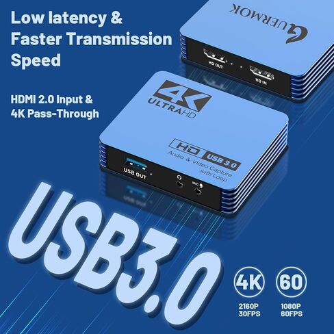 بطاقة التقاط الصوت والفيديو، بطاقة التقاط 4K HDMI إلى USB C مع حلقة ميكروفون، مسجل فيديو 1080P 60FPS للبث المباشر للألعاب، جهاز التقاط الفيديو للكمبيوتر الشخصي Mac OBS PS4/5 Nintendo Switch Xbox1 in Kuwait