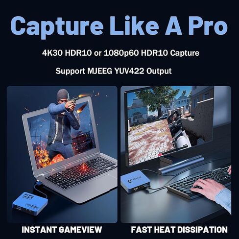 بطاقة التقاط الصوت والفيديو، بطاقة التقاط 4K HDMI إلى USB C مع حلقة ميكروفون، مسجل فيديو 1080P 60FPS للبث المباشر للألعاب، جهاز التقاط الفيديو للكمبيوتر الشخصي Mac OBS PS4/5 Nintendo Switch Xbox1 in Kuwait