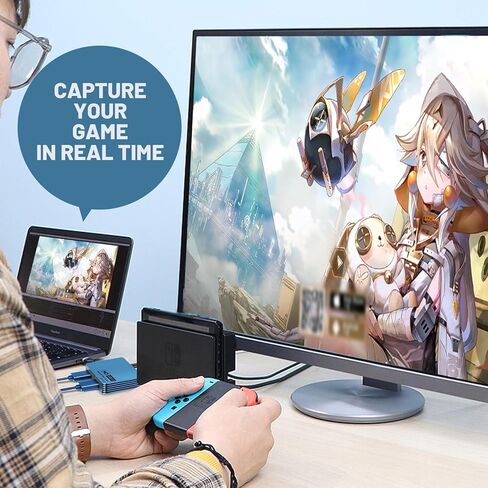 بطاقة التقاط الصوت والفيديو، بطاقة التقاط 4K HDMI إلى USB C مع حلقة ميكروفون، مسجل فيديو 1080P 60FPS للبث المباشر للألعاب، جهاز التقاط الفيديو للكمبيوتر الشخصي Mac OBS PS4/5 Nintendo Switch Xbox1 in Kuwait