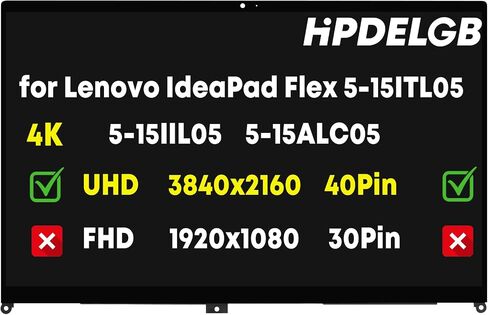 استبدال HPDELGB لجهاز Lenovo IdeaPad Flex 5-15ITL05 5-15IIL05 5-15ALC05 82HV 82HT 81X3 شاشة LCD تعمل باللمس إطار تجميع رقمي مع لوحة تحكم UHD 4K IPS 3840x2160 40Pin in Saudi Arabia