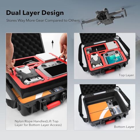 SYMIK A310-MM3DL Mini 3 Pro حقيبة حمل صلبة مقاومة للماء بطبقة مزدوجة لـ DJI Mini 3 Pro/Mini 3 /Fly More Combo، تناسب جهاز تحكم DJI RC/RC-N1، وليس لـ RC2 in Kuwait