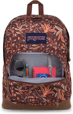 حقيبة ظهر JanSport Right Pack - حقيبة كتب للسفر أو العمل أو الكمبيوتر المحمول مع قاعدة جلدية، أسود in Kuwait