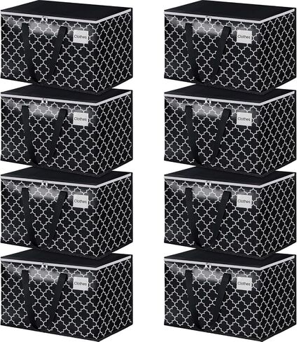 HomeHacks Moving Bags, Heavy Duty Storage Bags, Moving Boxes with Tag Pockets, Zippers & Carrying Handles, Collapsible Storage Totes for Storing, Camping, Packing & Moving Supplies, Black 88L, 4 Pack in Kuwait